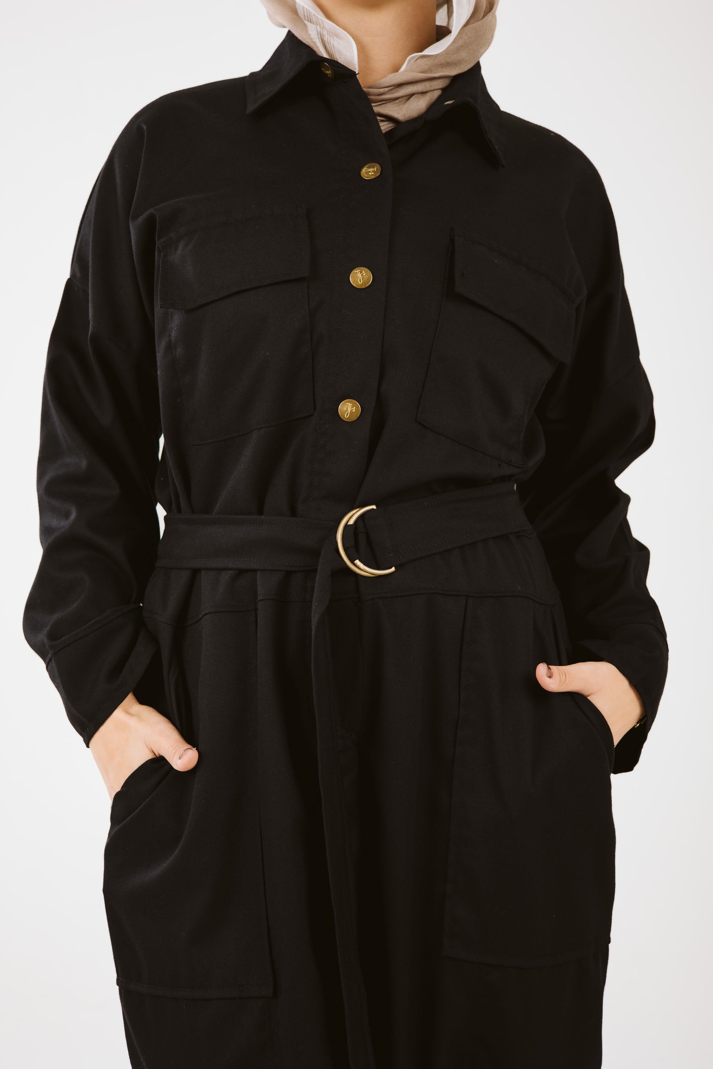 Belt Oversized Jumpsuit in Black