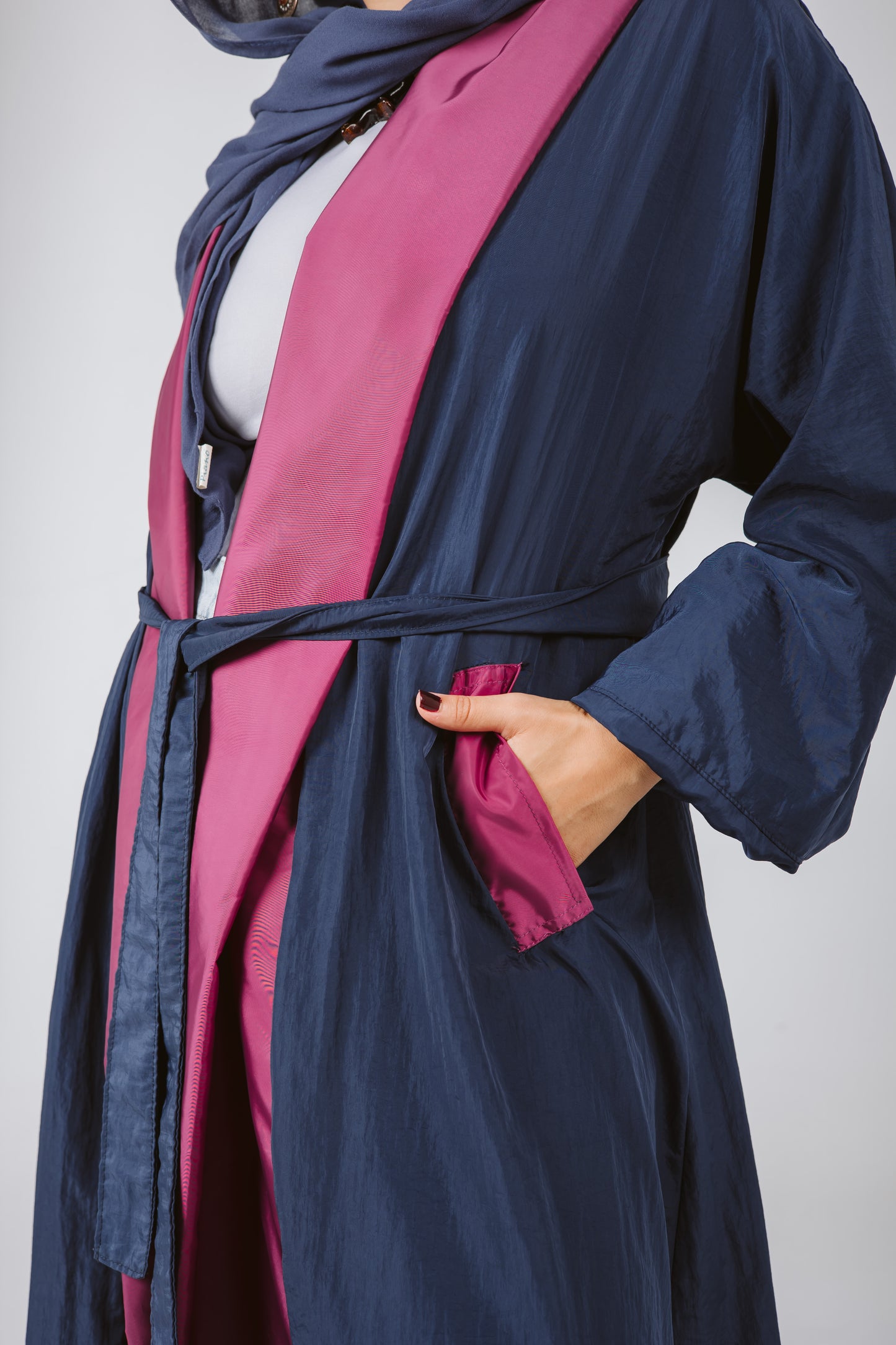 Bicolor Waterproof Trench Coat in Navy Blue