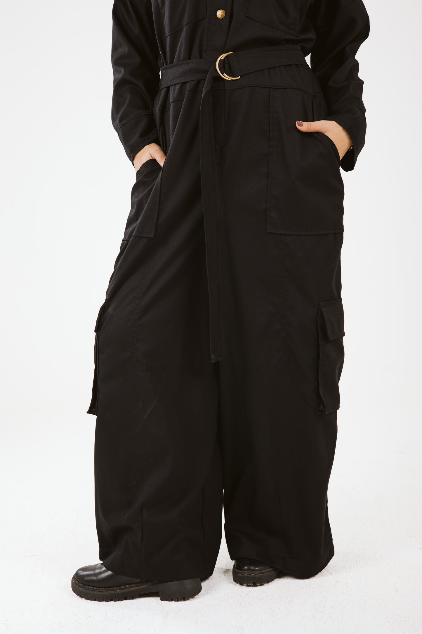 Belt Oversized Jumpsuit in Black