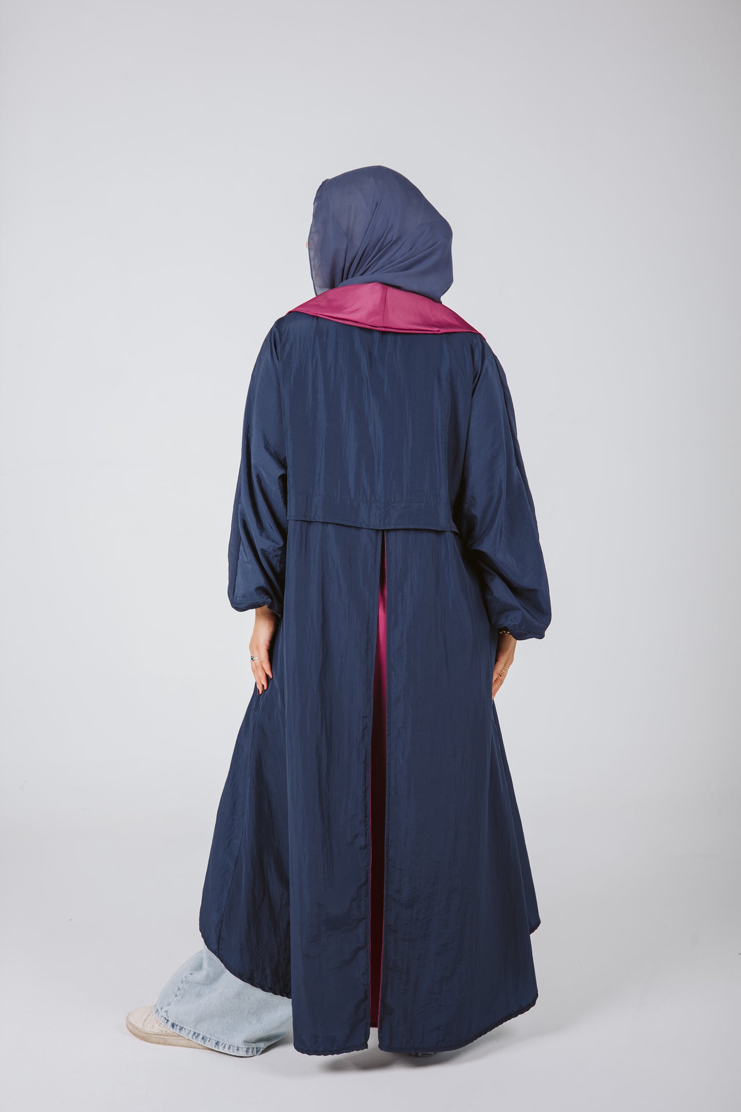 Bicolor Waterproof Trench Coat in Navy Blue