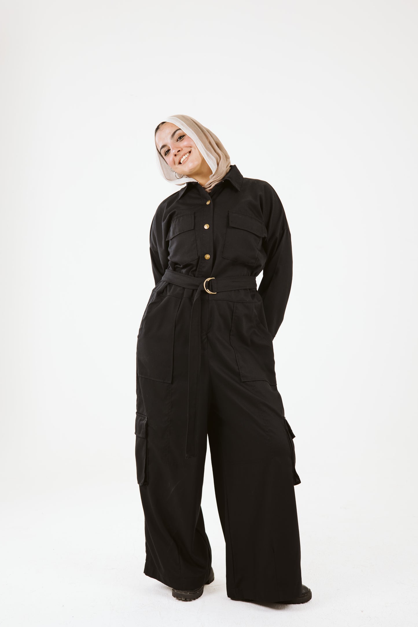 Belt Oversized Jumpsuit in Black
