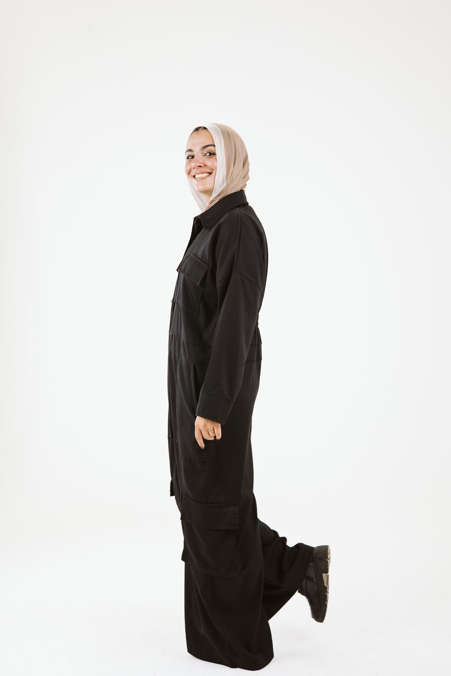 Belt Oversized Jumpsuit in Black