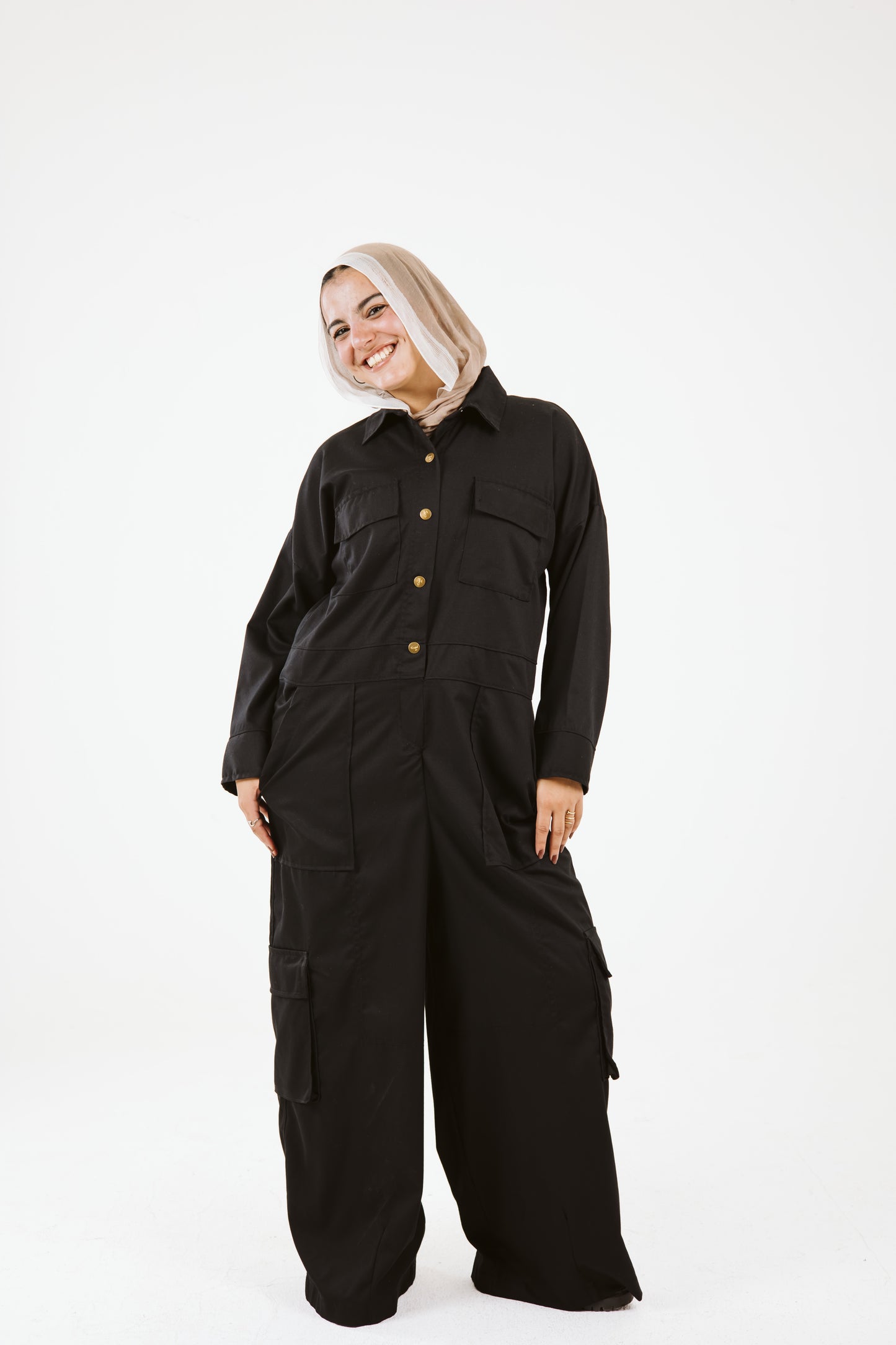 Belt Oversized Jumpsuit in Black