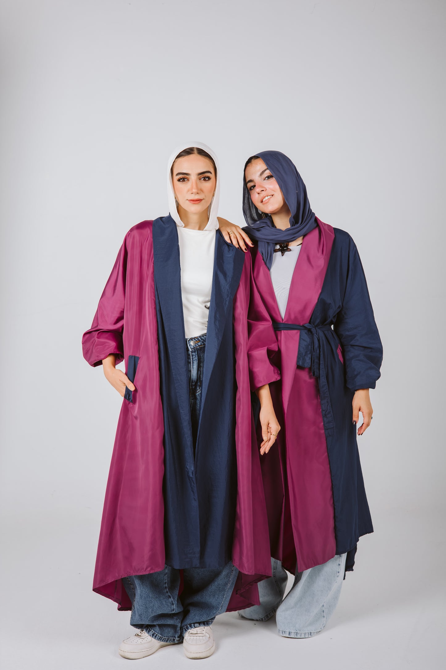 Bicolor Waterproof Trench Coat in Navy Blue