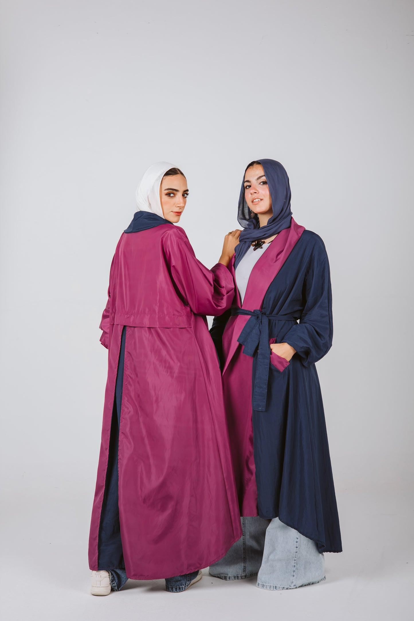 Bicolor Waterproof Trench Coat in Navy Blue