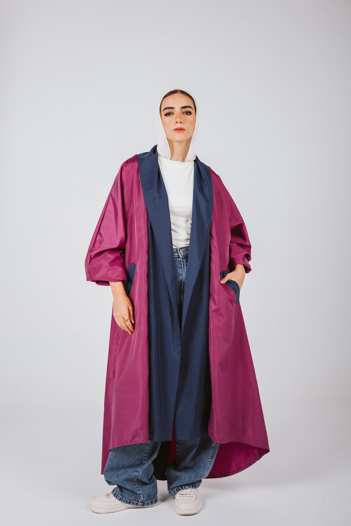 Bicolor Waterproof Trench Coat in Magenta