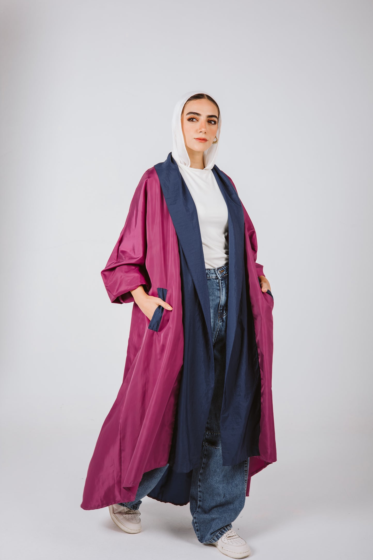 Bicolor Waterproof Trench Coat in Magenta