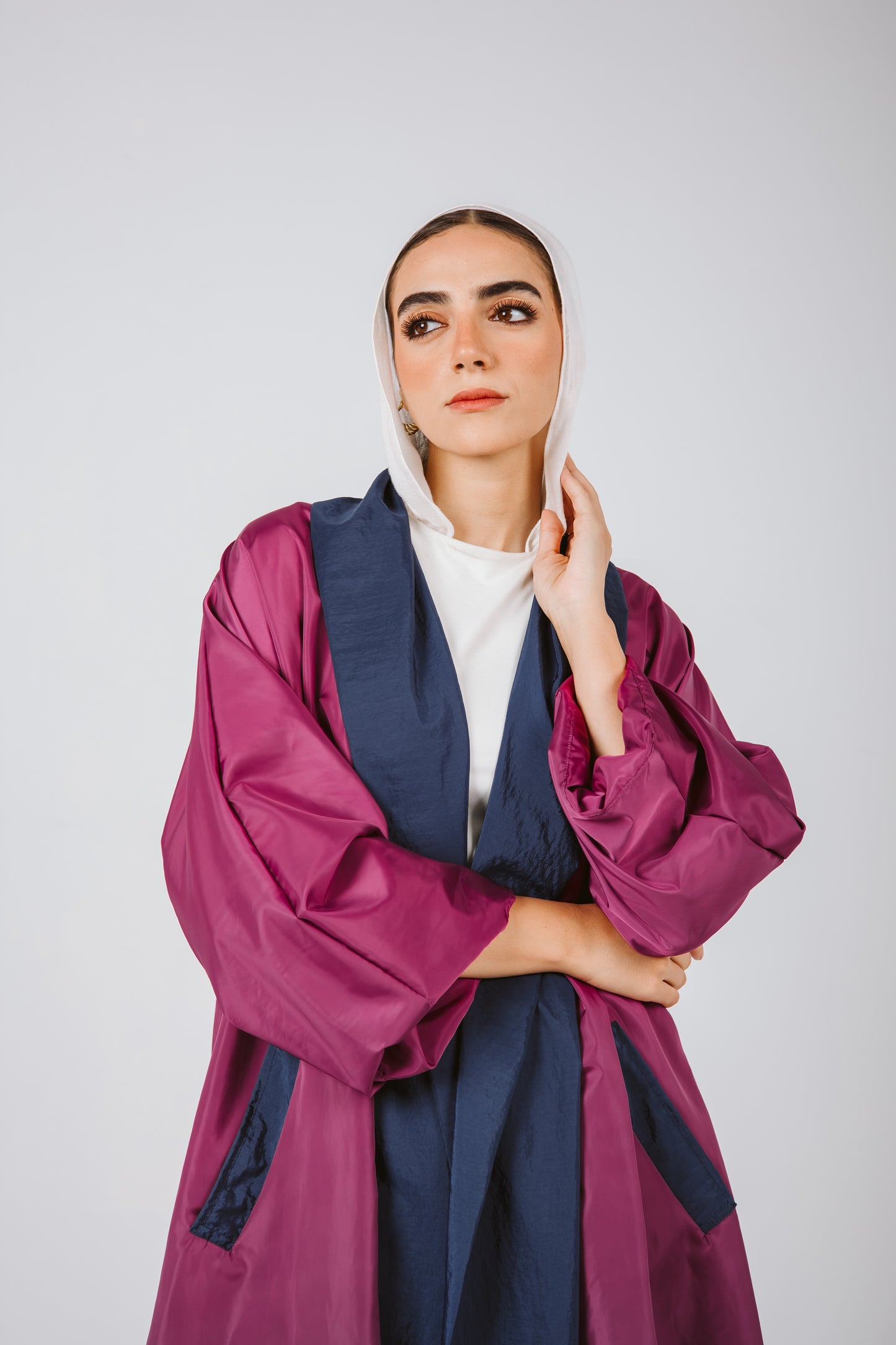 Bicolor Waterproof Trench Coat in Magenta