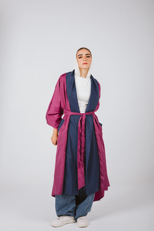 Bicolor Waterproof Trench Coat in Magenta