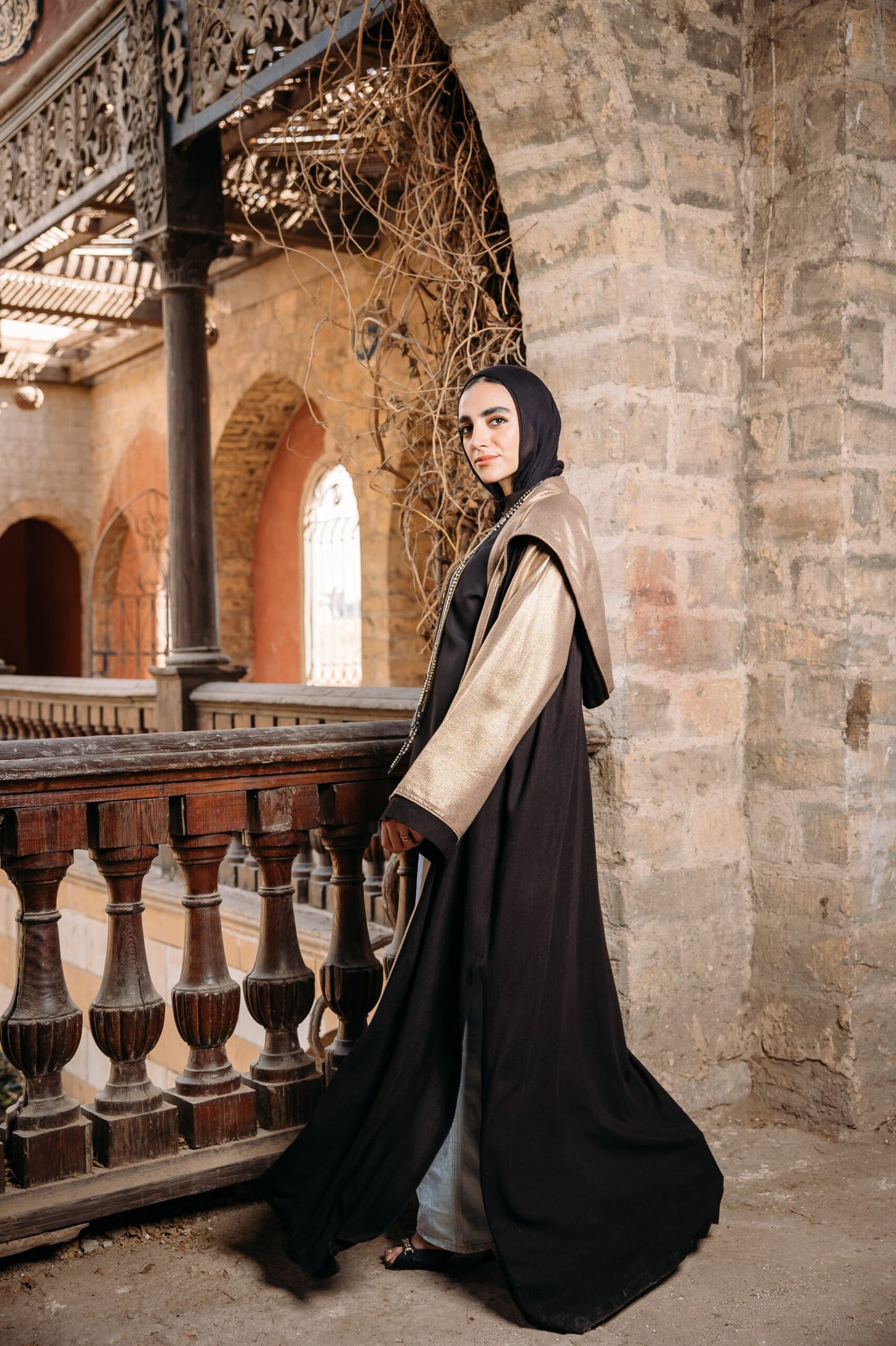 Black golden elegance linen kaftan