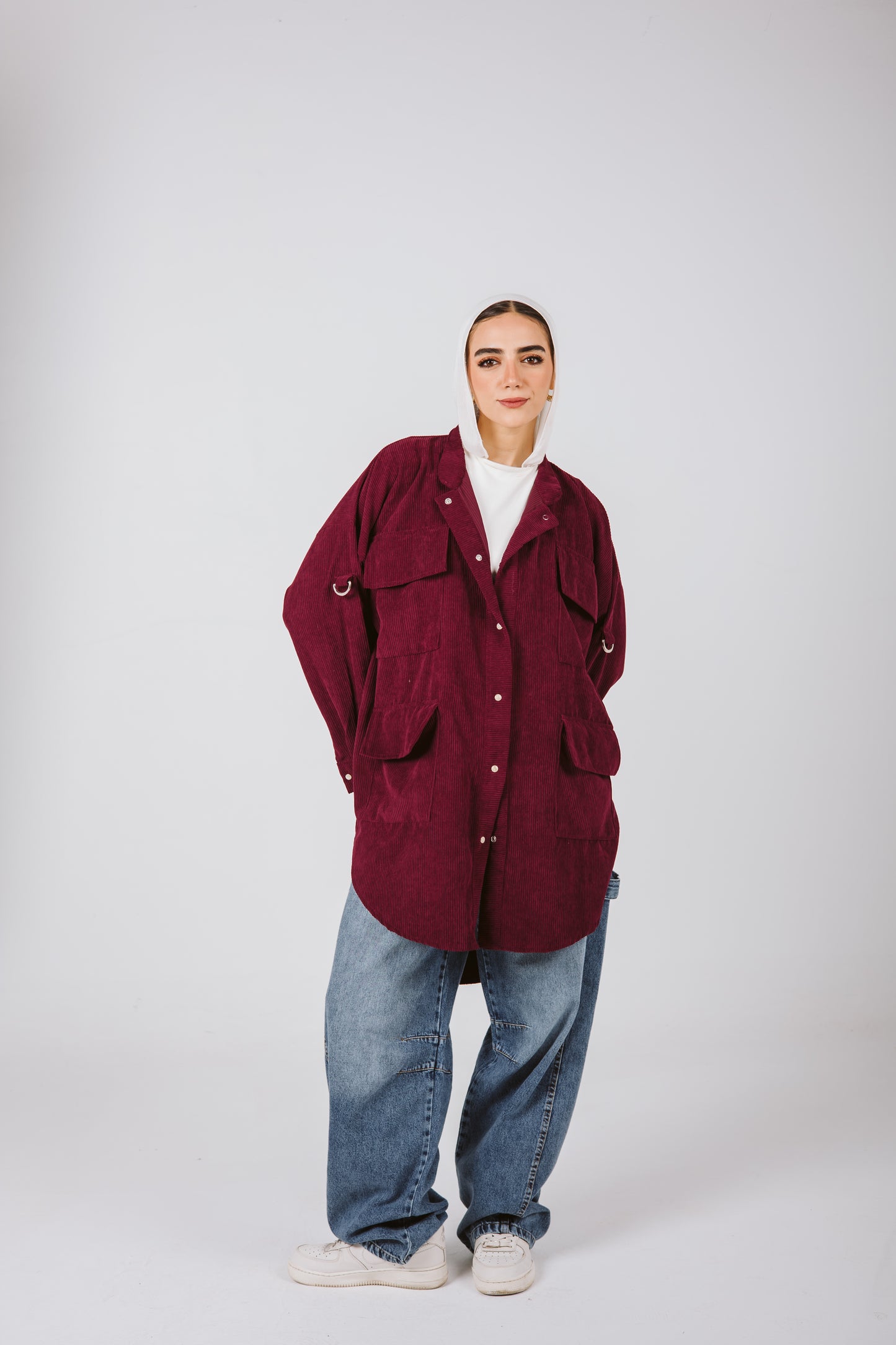 High Low Pockets Shirt in Burgundy