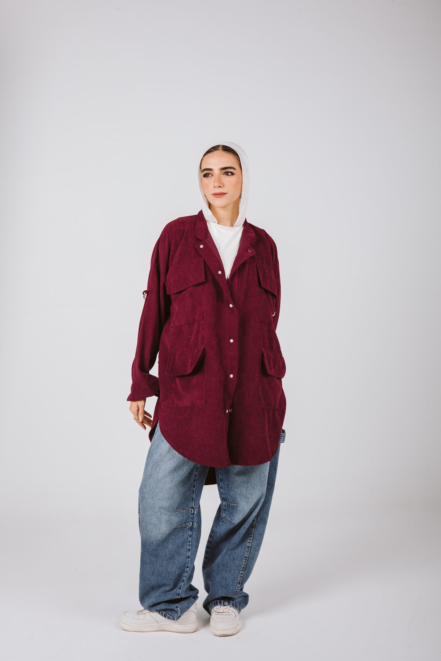 High Low Pockets Shirt in Burgundy