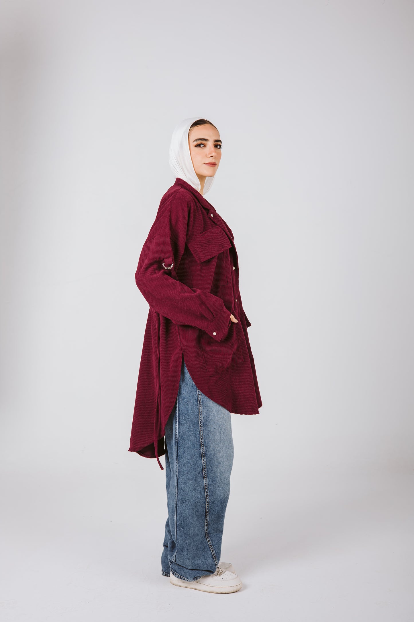 High Low Pockets Shirt in Burgundy