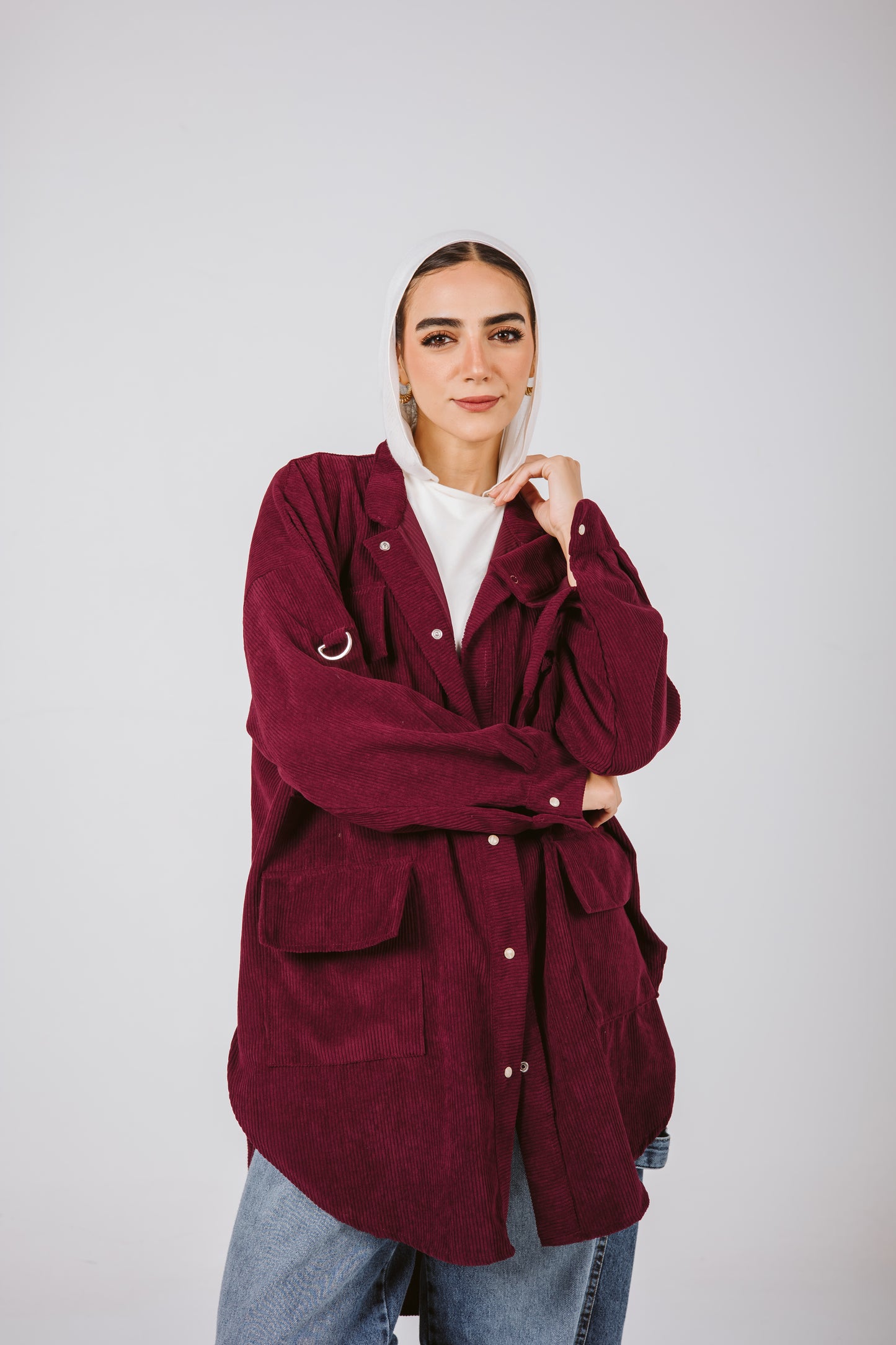 High Low Pockets Shirt in Burgundy