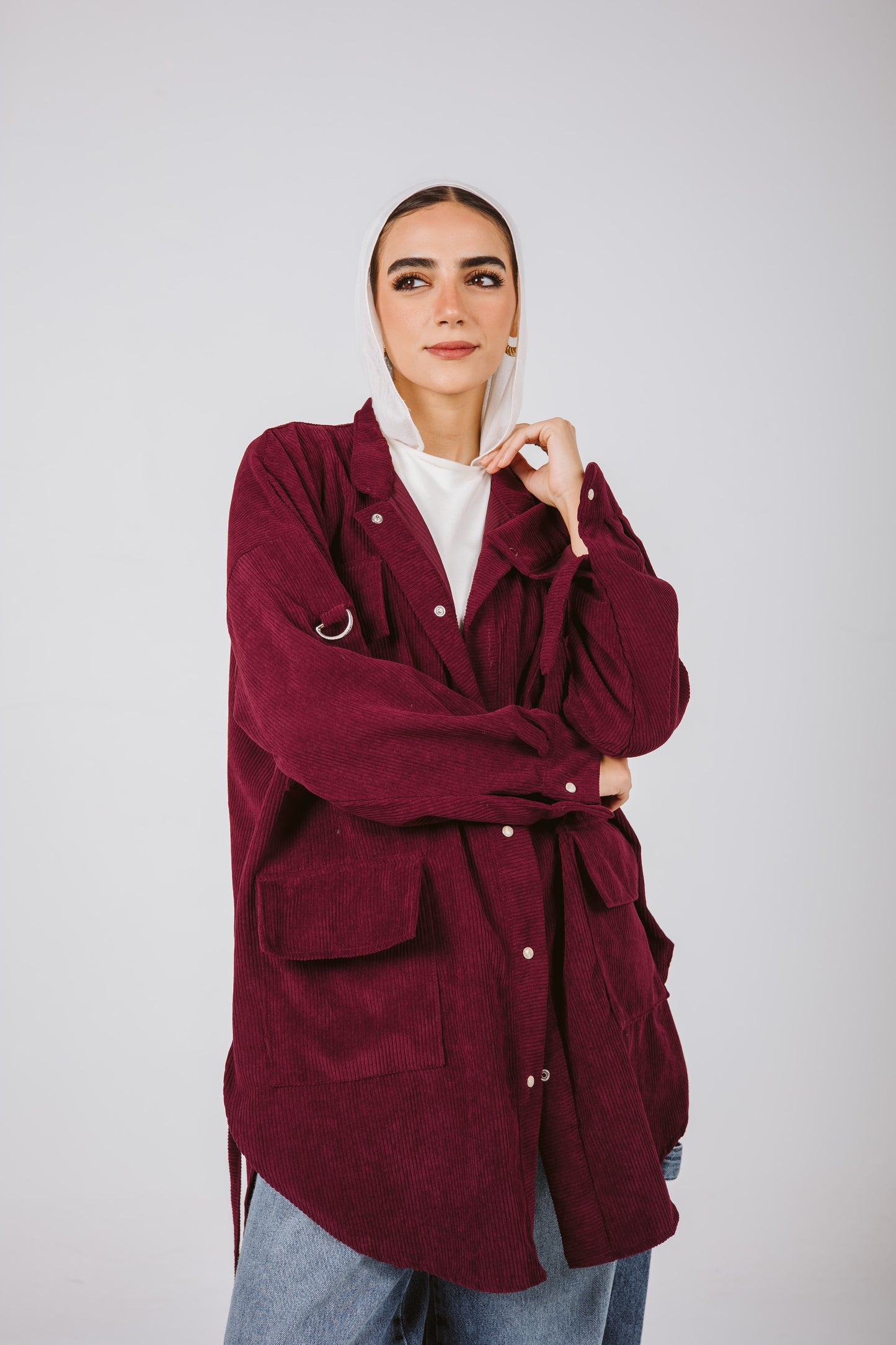 High Low Pockets Shirt in Burgundy