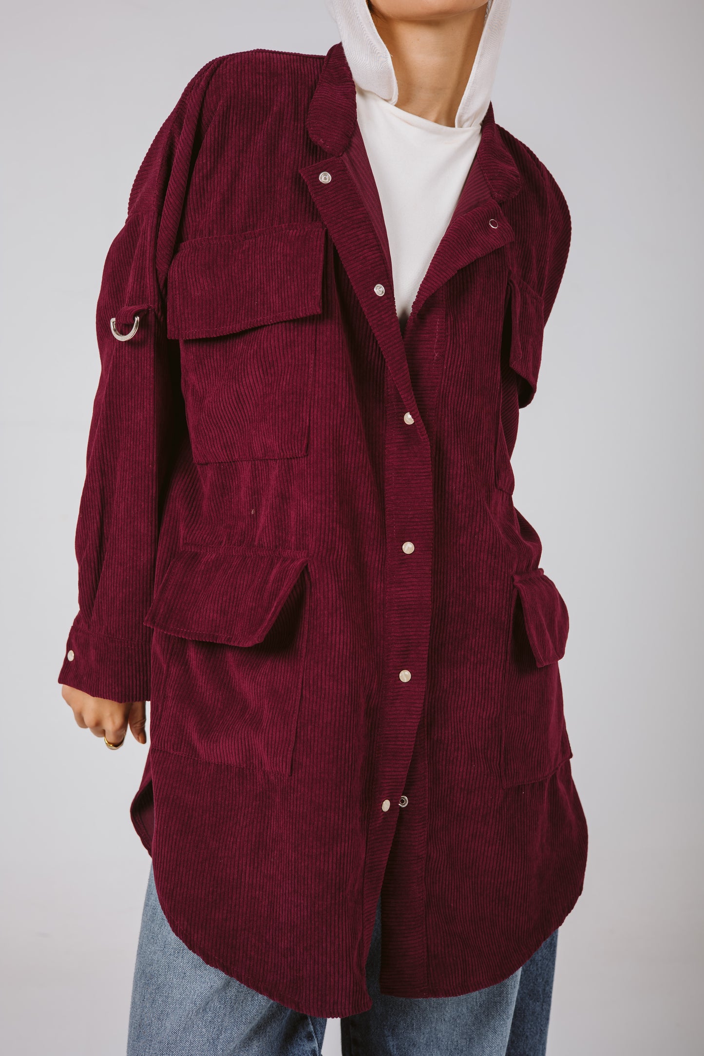 High Low Pockets Shirt in Burgundy