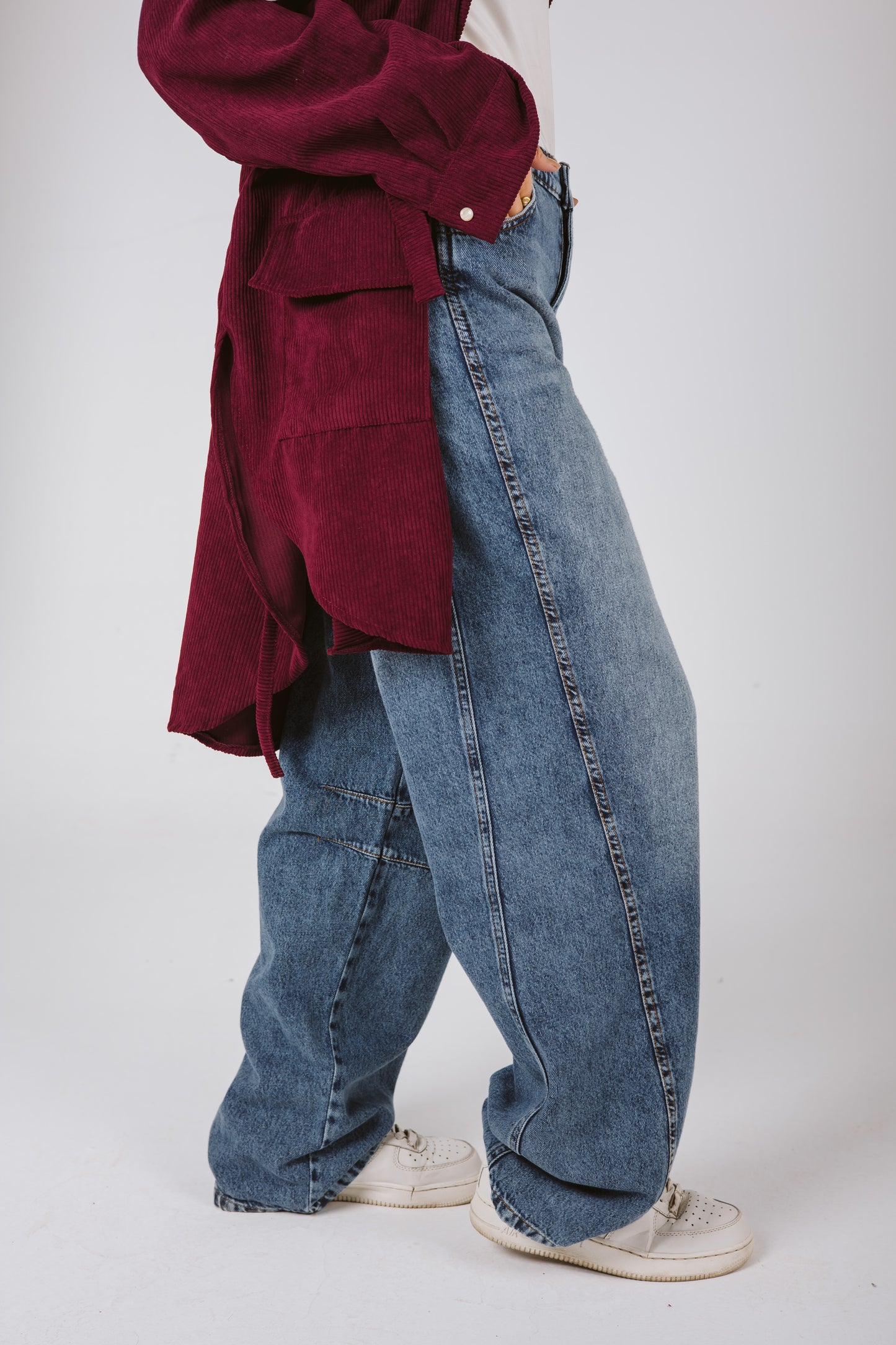 High Waist Balloon Denim Pants in Dark Blue