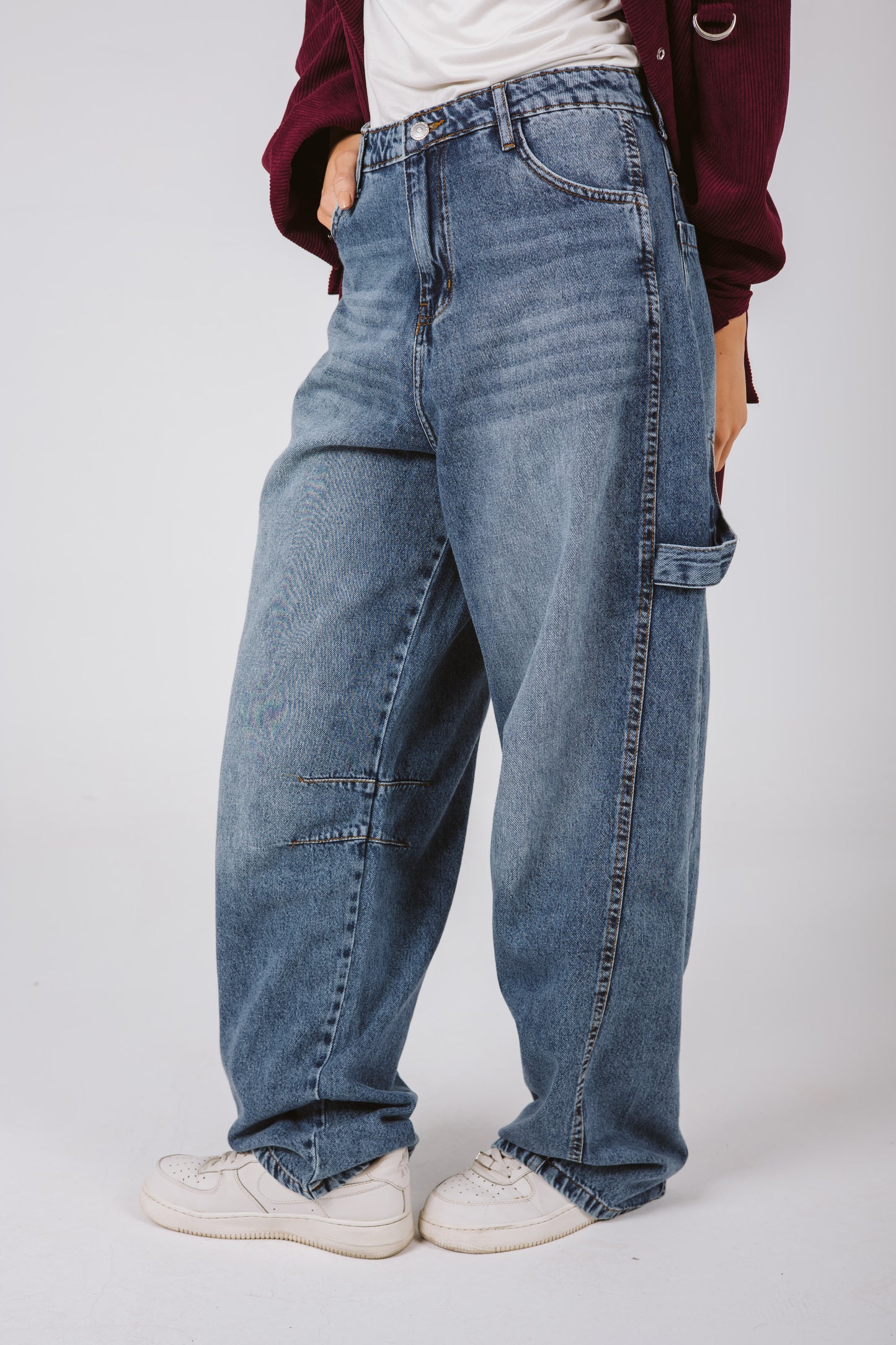 High Waist Balloon Denim Pants in Dark Blue