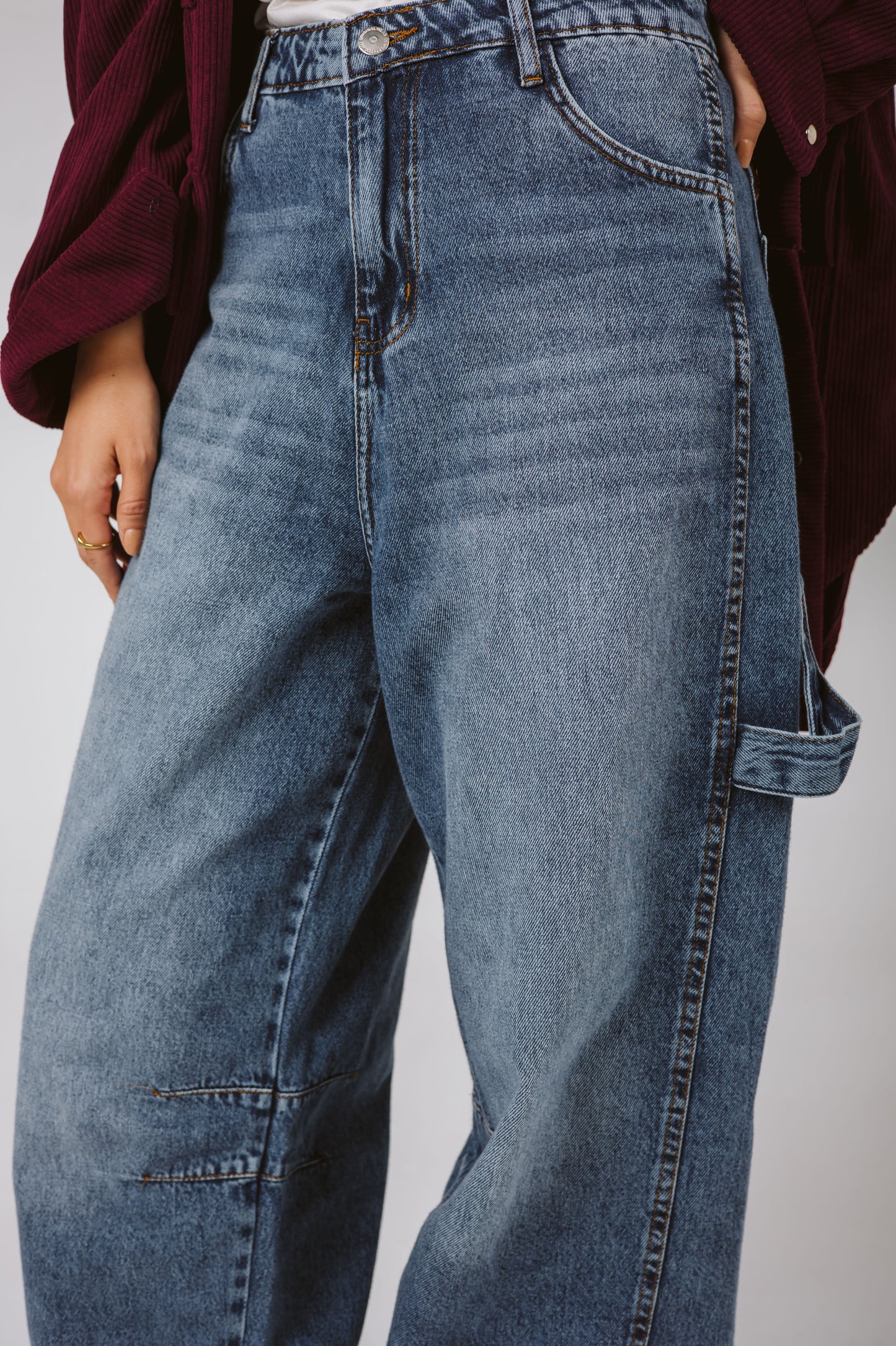 High Waist Balloon Denim Pants in Dark Blue