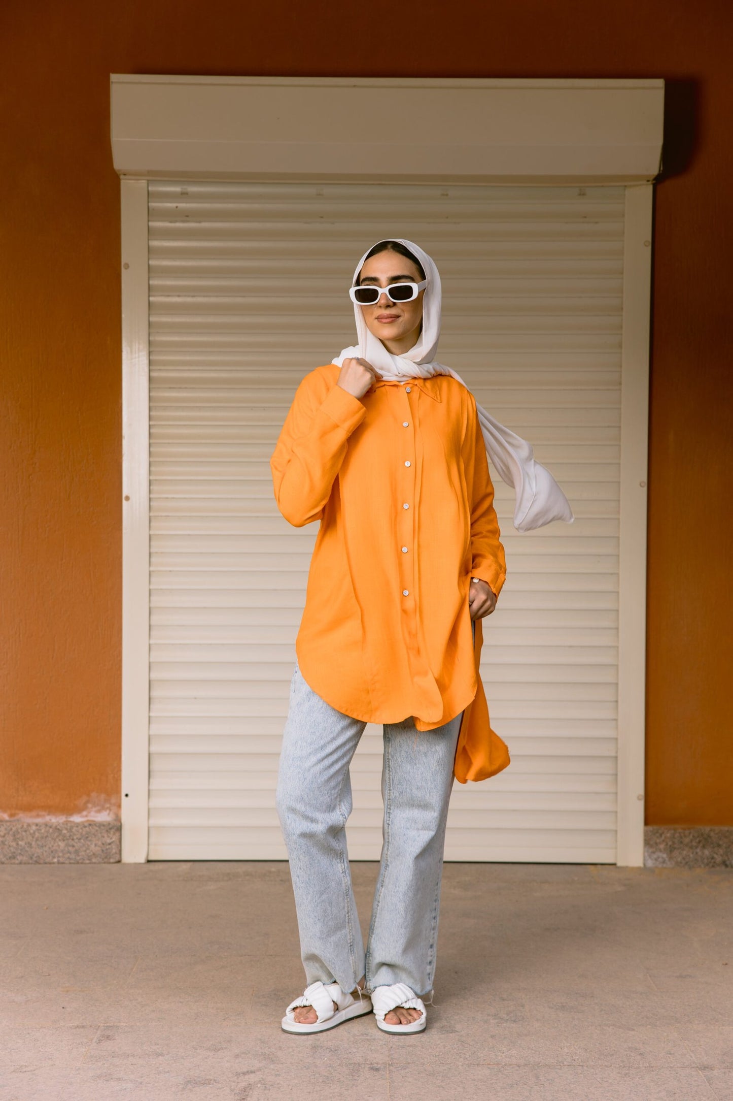 Linen stitches shirt in orange