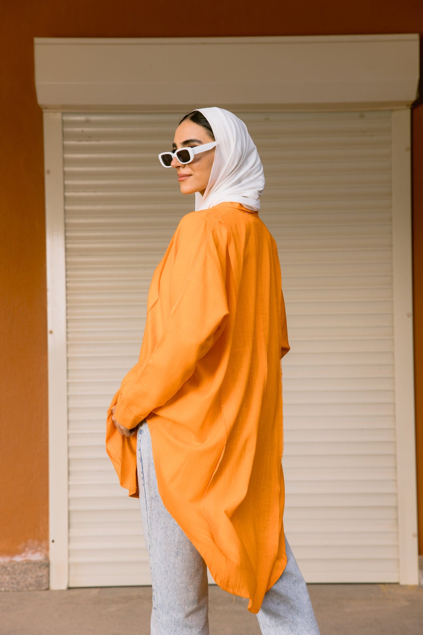 Linen stitches shirt in orange