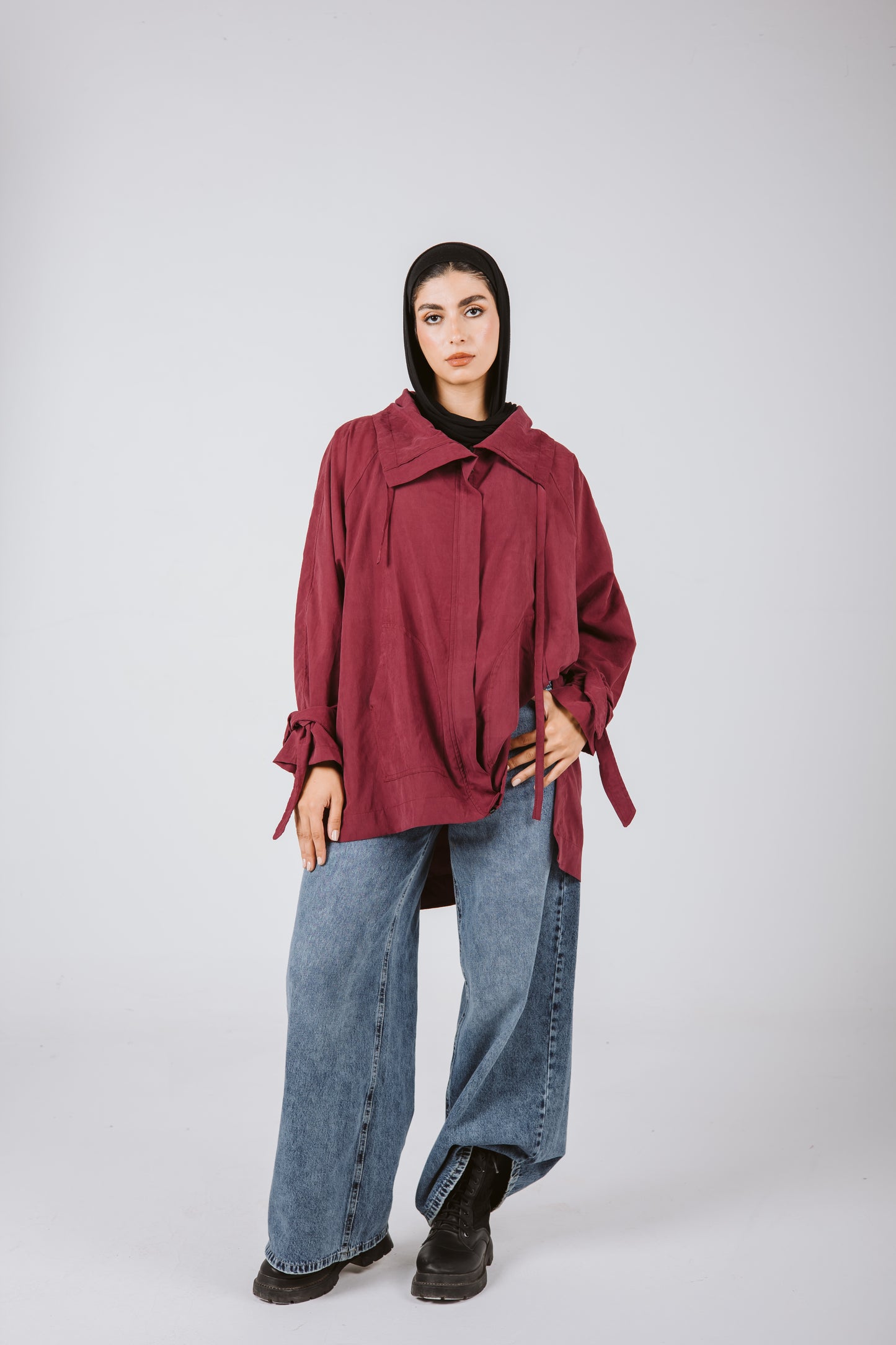 High Low Oversized Jacket in Burgundy