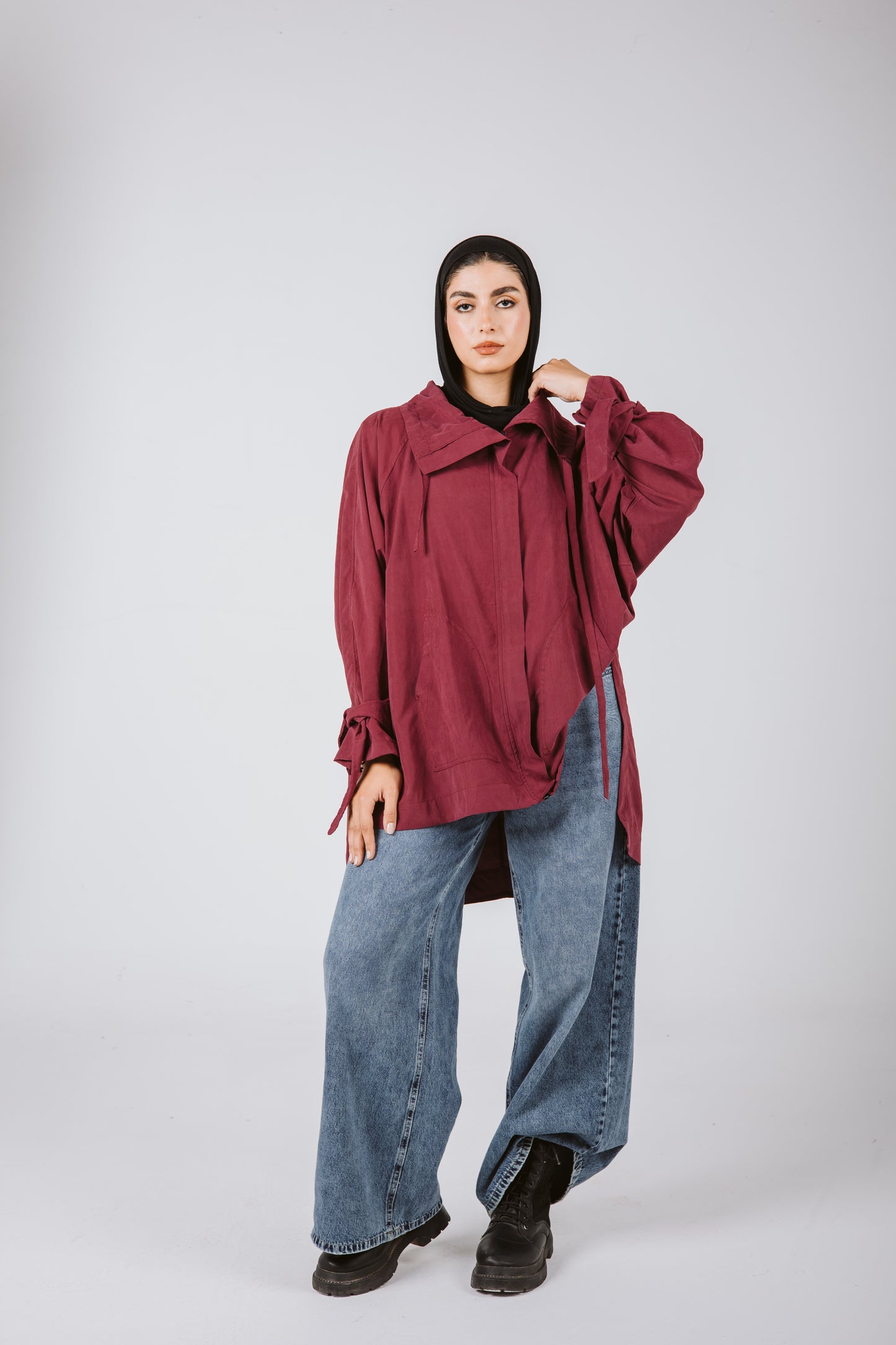 High Low Oversized Jacket in Burgundy