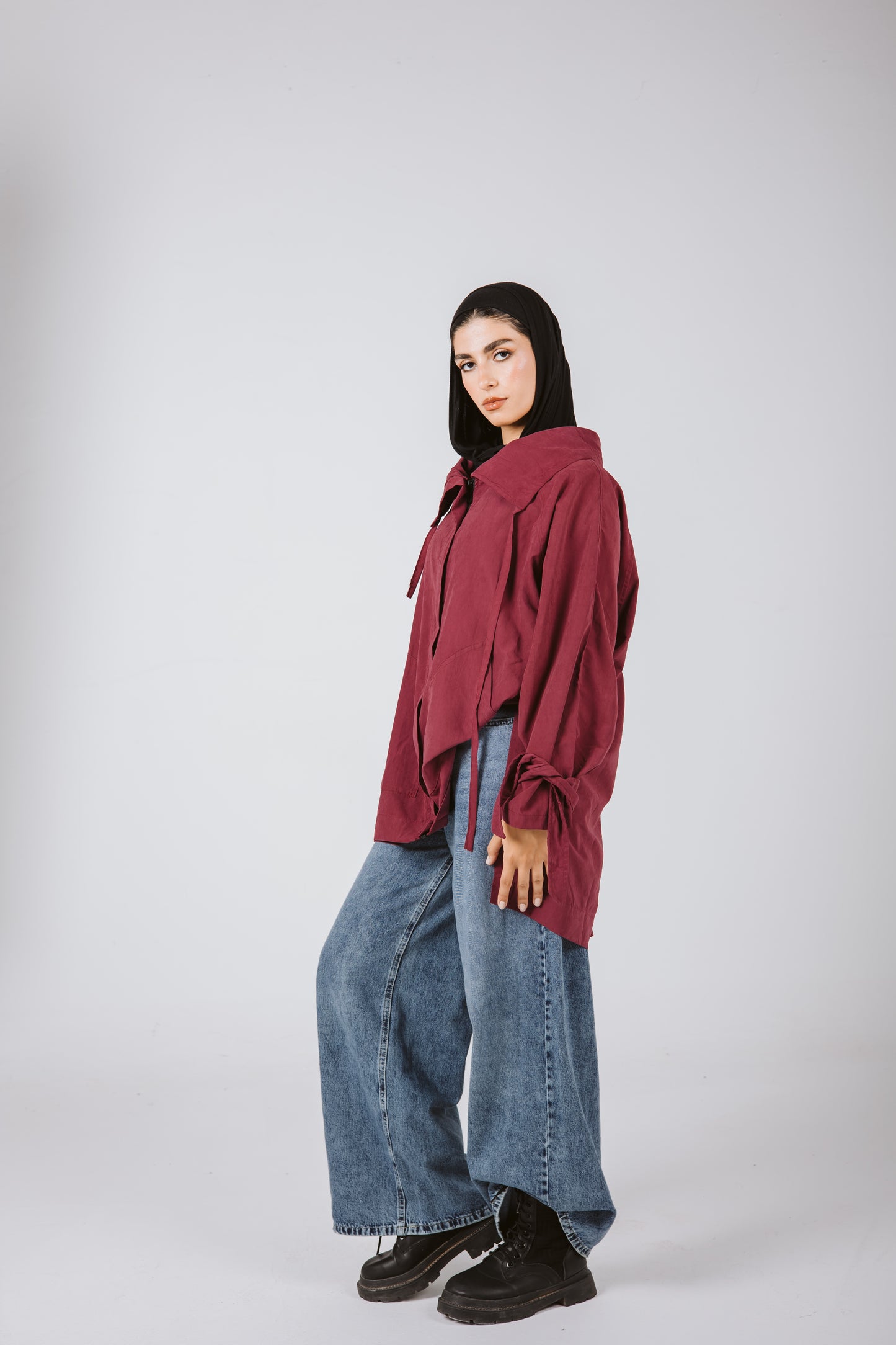 High Low Oversized Jacket in Burgundy