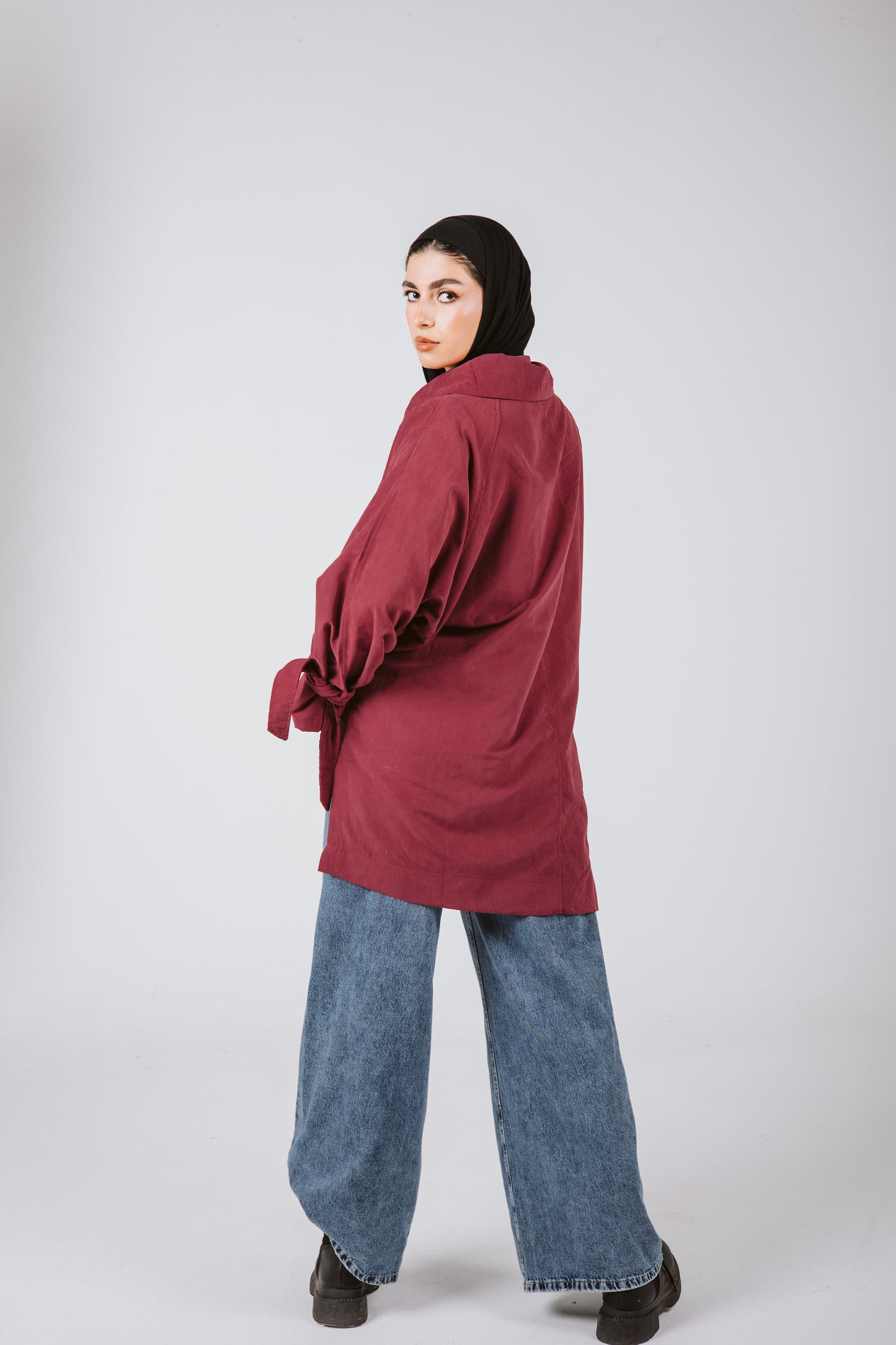 High Low Oversized Jacket in Burgundy