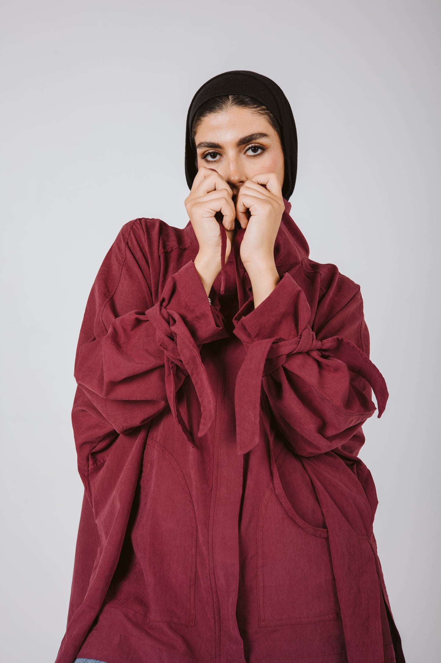 High Low Oversized Jacket in Burgundy