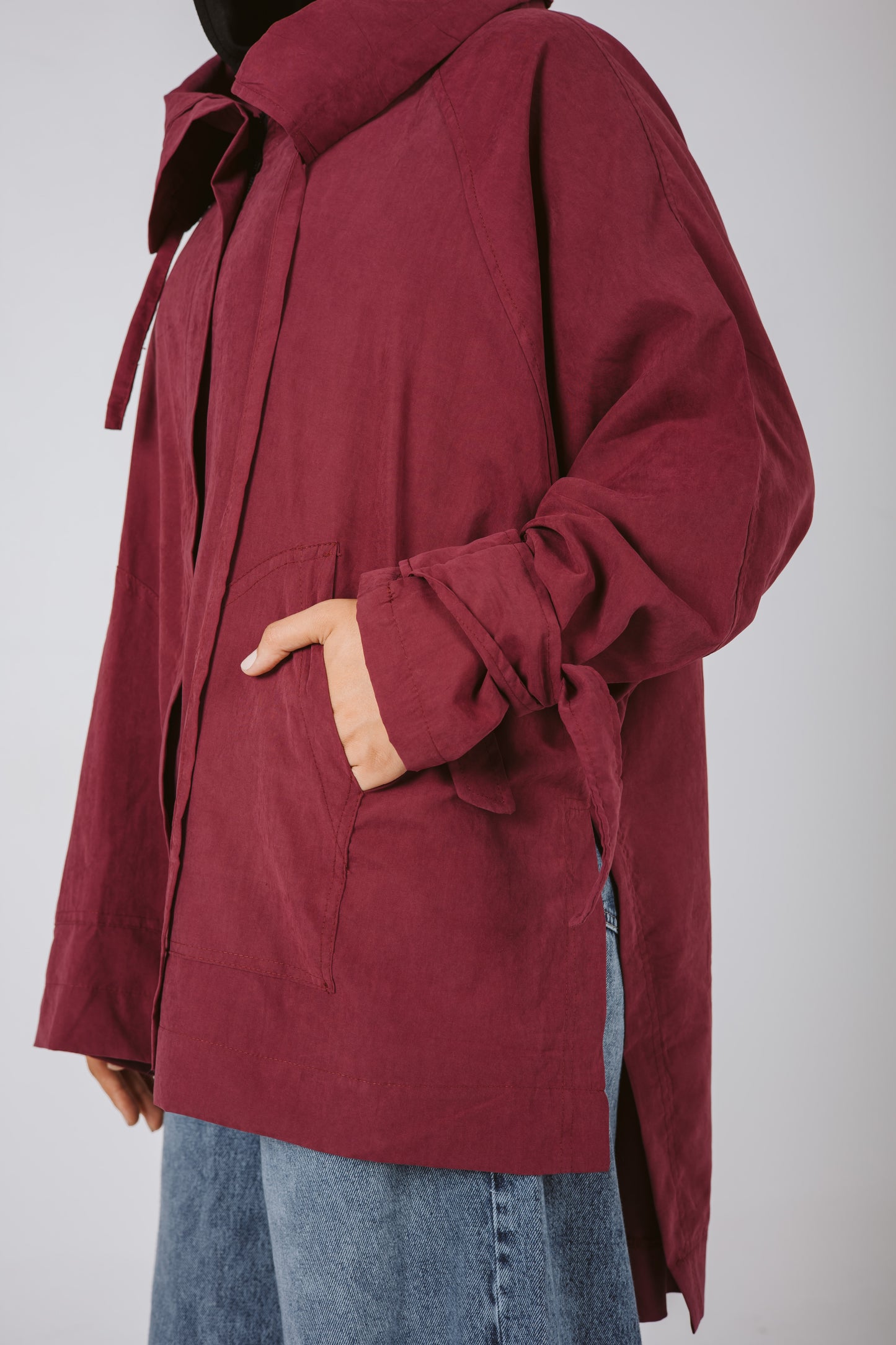 High Low Oversized Jacket in Burgundy