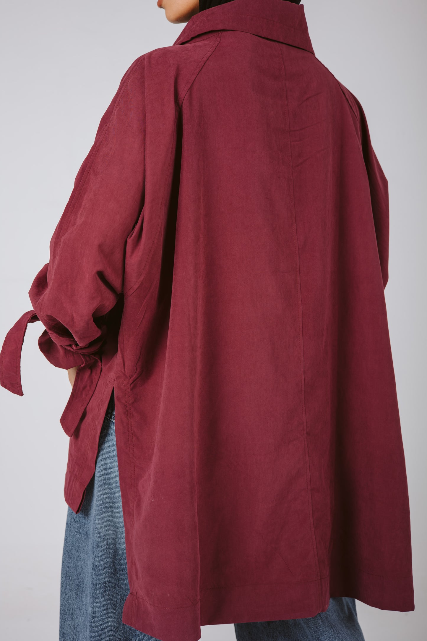 High Low Oversized Jacket in Burgundy