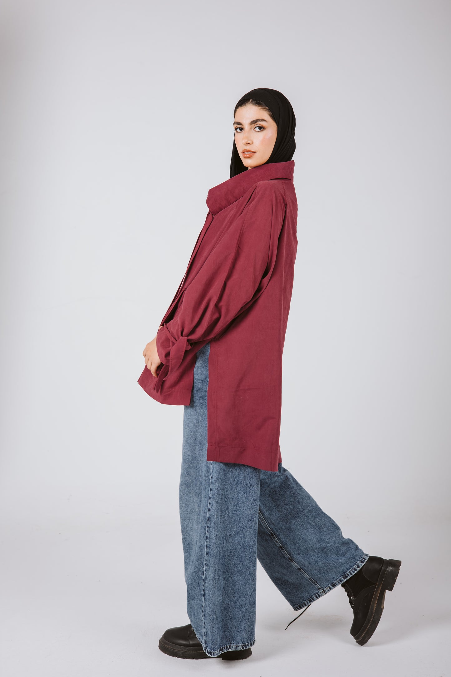 High Low Oversized Jacket in Burgundy