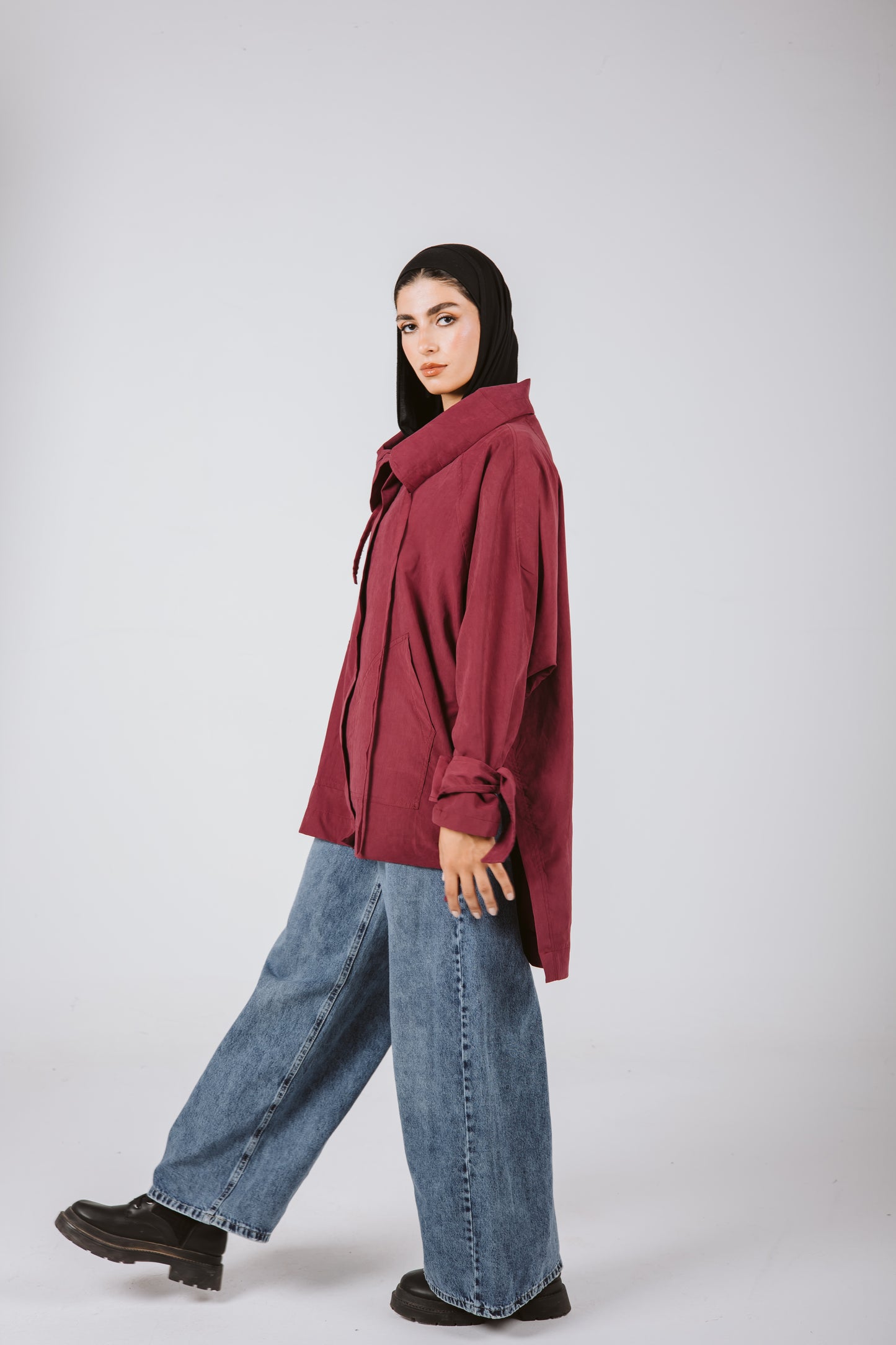 High Low Oversized Jacket in Burgundy