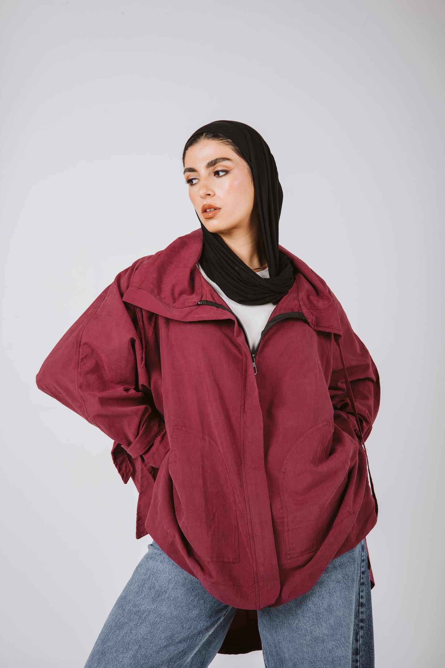 High Low Oversized Jacket in Burgundy