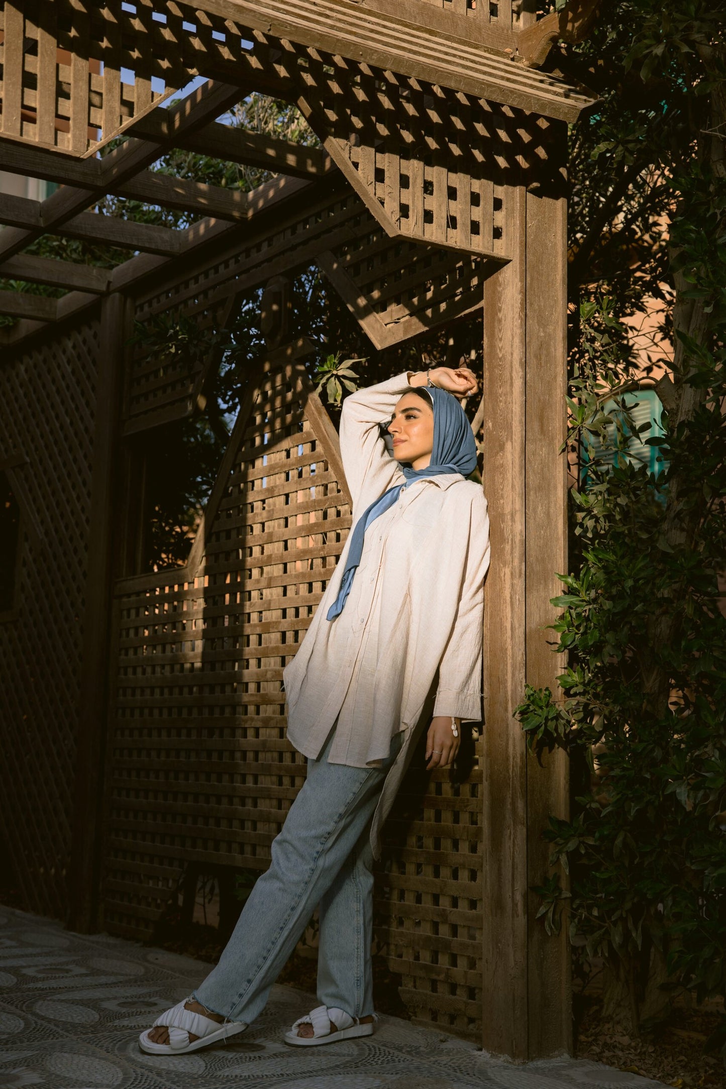 Linen stitches shirt in beige