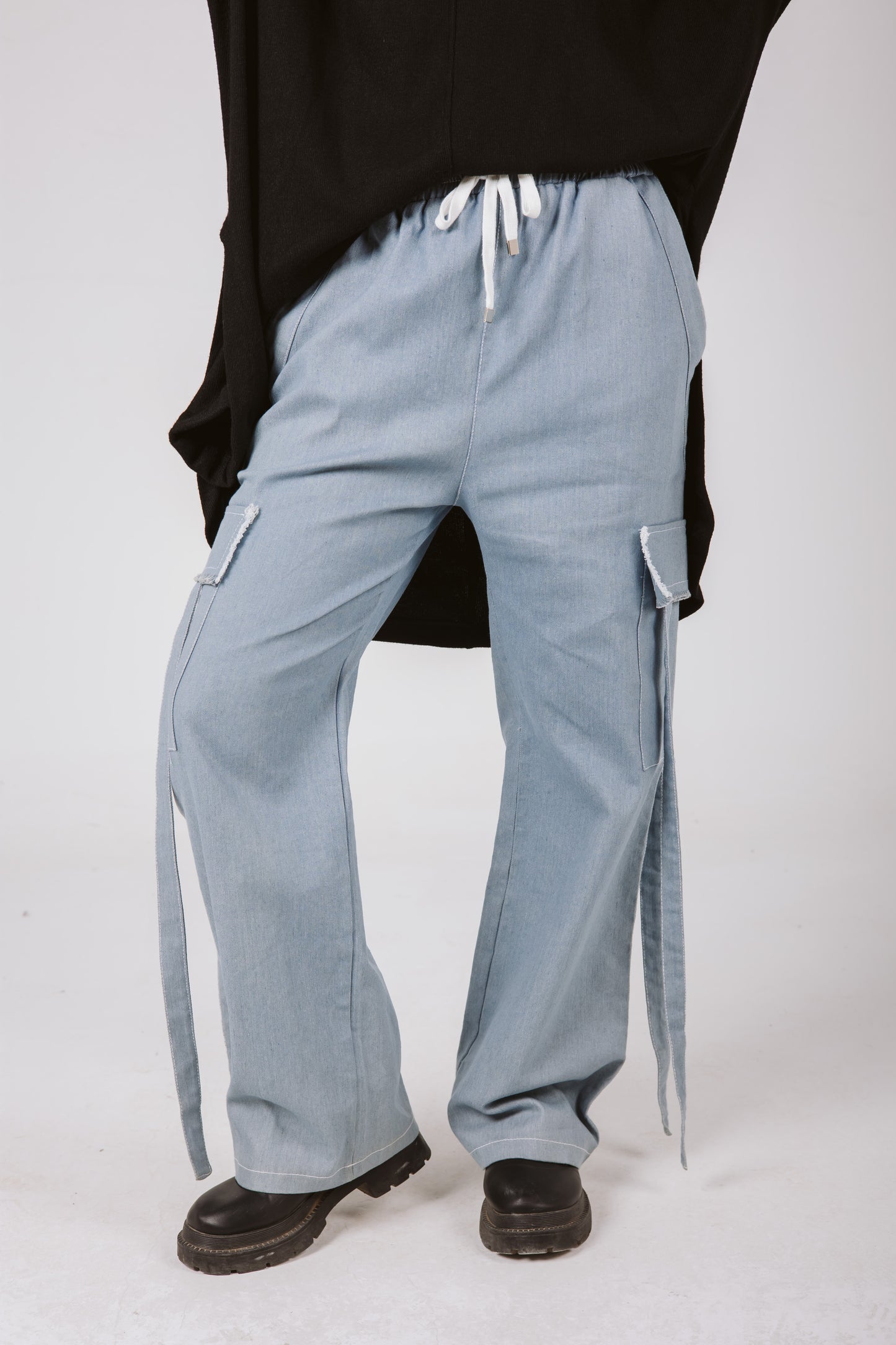 Cargo Denim Pants in Light Blue