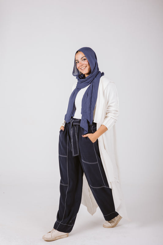 Stitches Wide Pants in Navy Blue