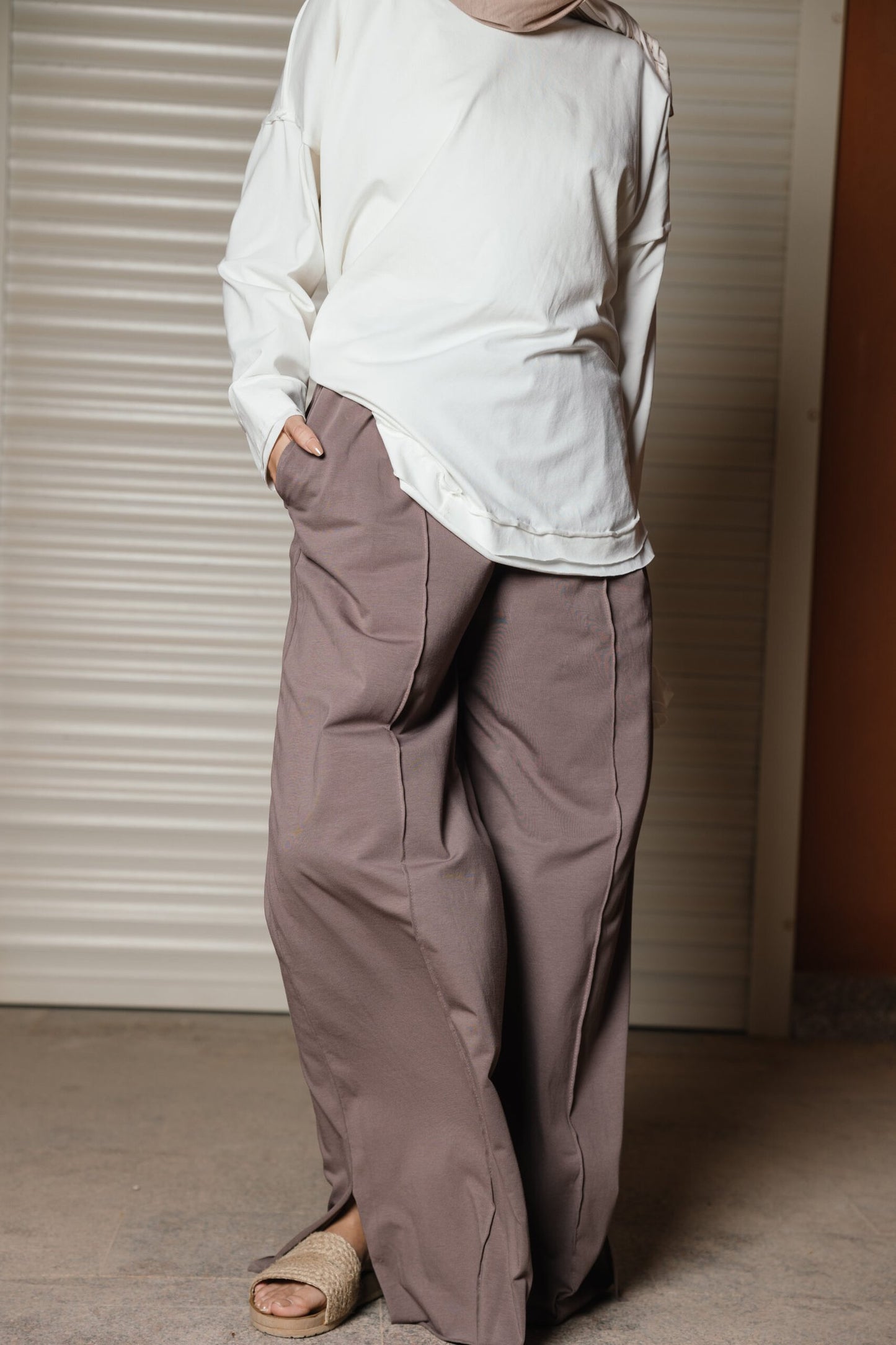 Wide Cotton Pants in Cafe