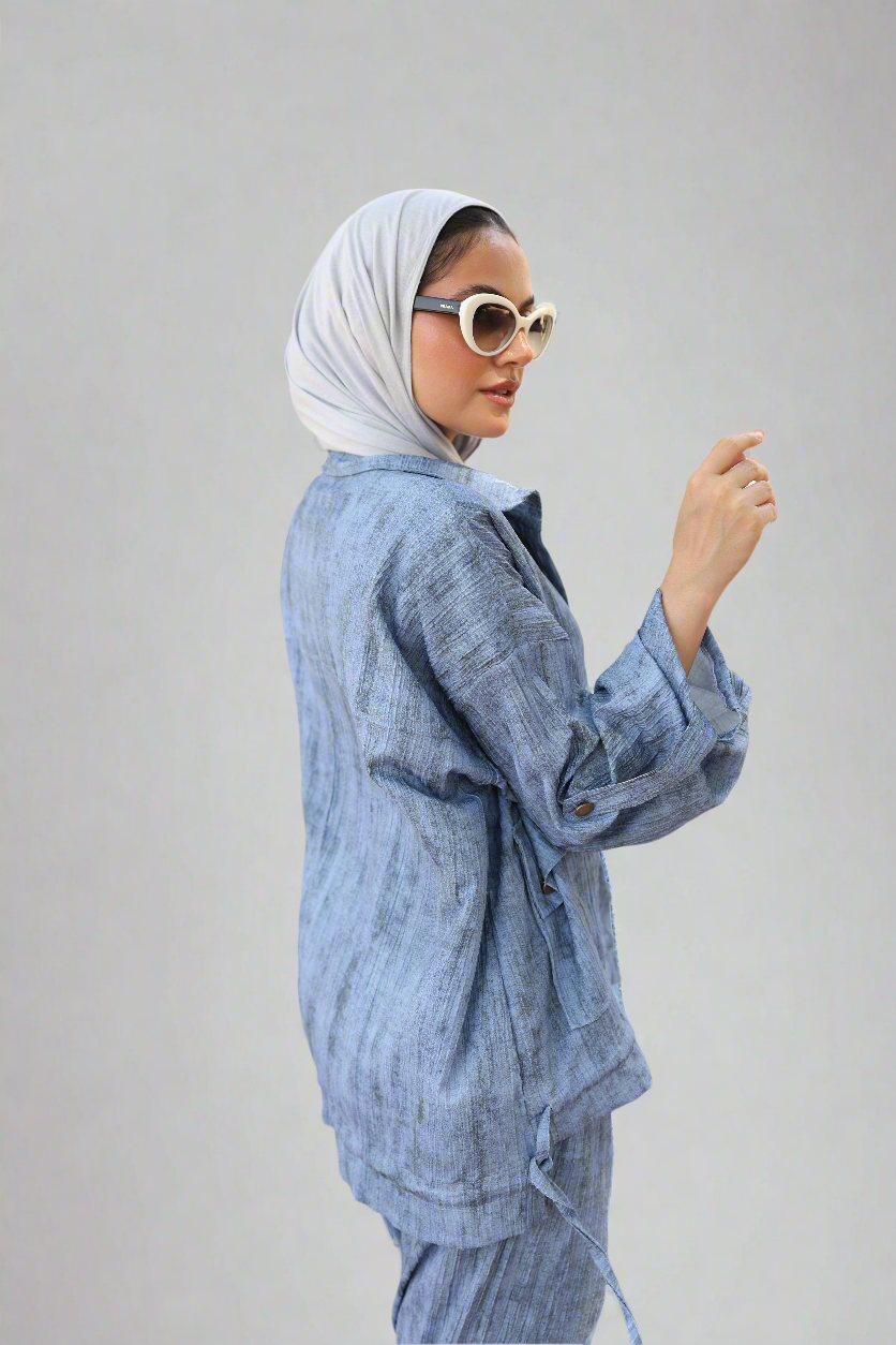 Tie Dye Bomber Jacket Set in Blue