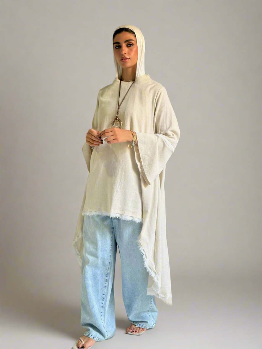High Low Linen Top in Beige