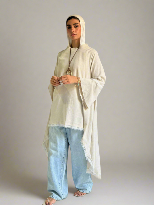 High Low Linen Top in Beige