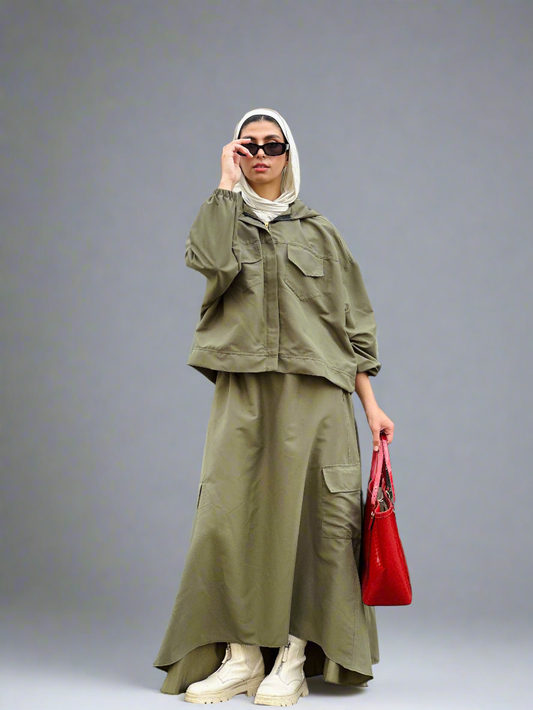 Flowy Skirt Set in Olive