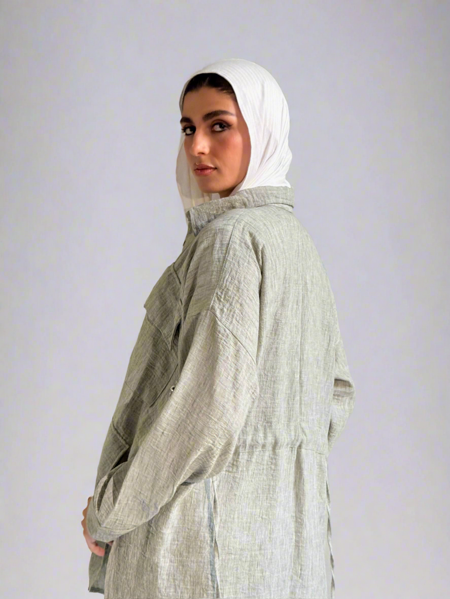 Pockets Linen High Low Shirt in Washed Mint