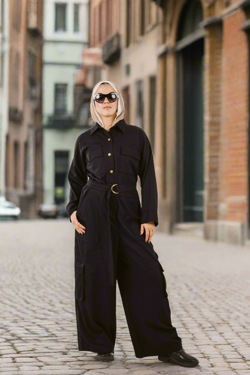 Belt Oversized Jumpsuit in Black
