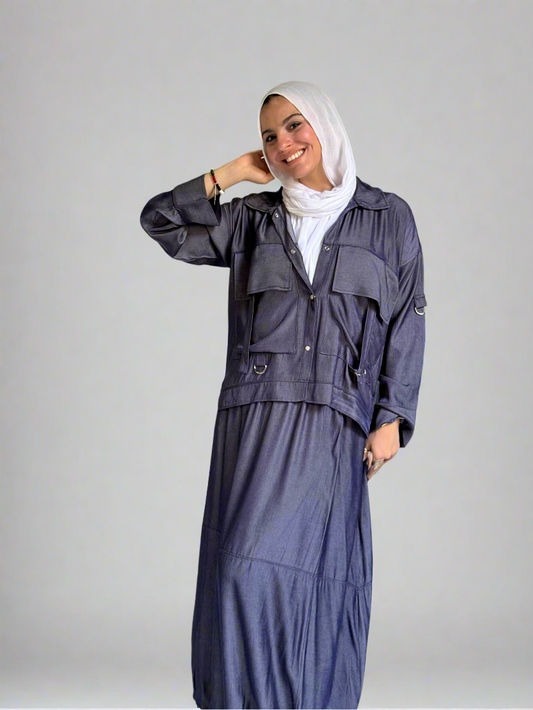 Parachute Skirt Set in Dark Blue Denim