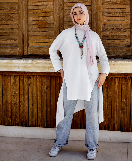 Asymmetrical Cotton Top In Off White