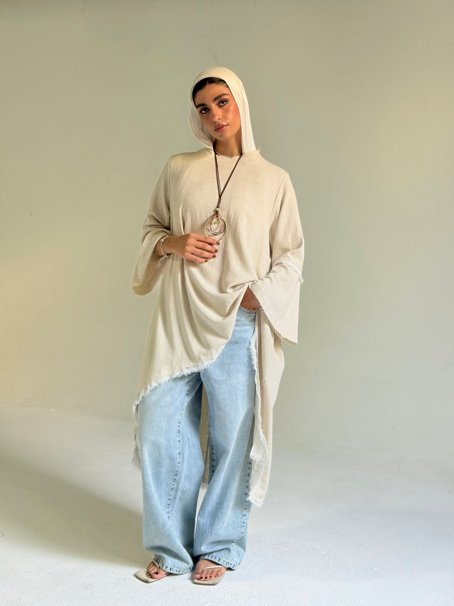 High Low Linen Top in Beige