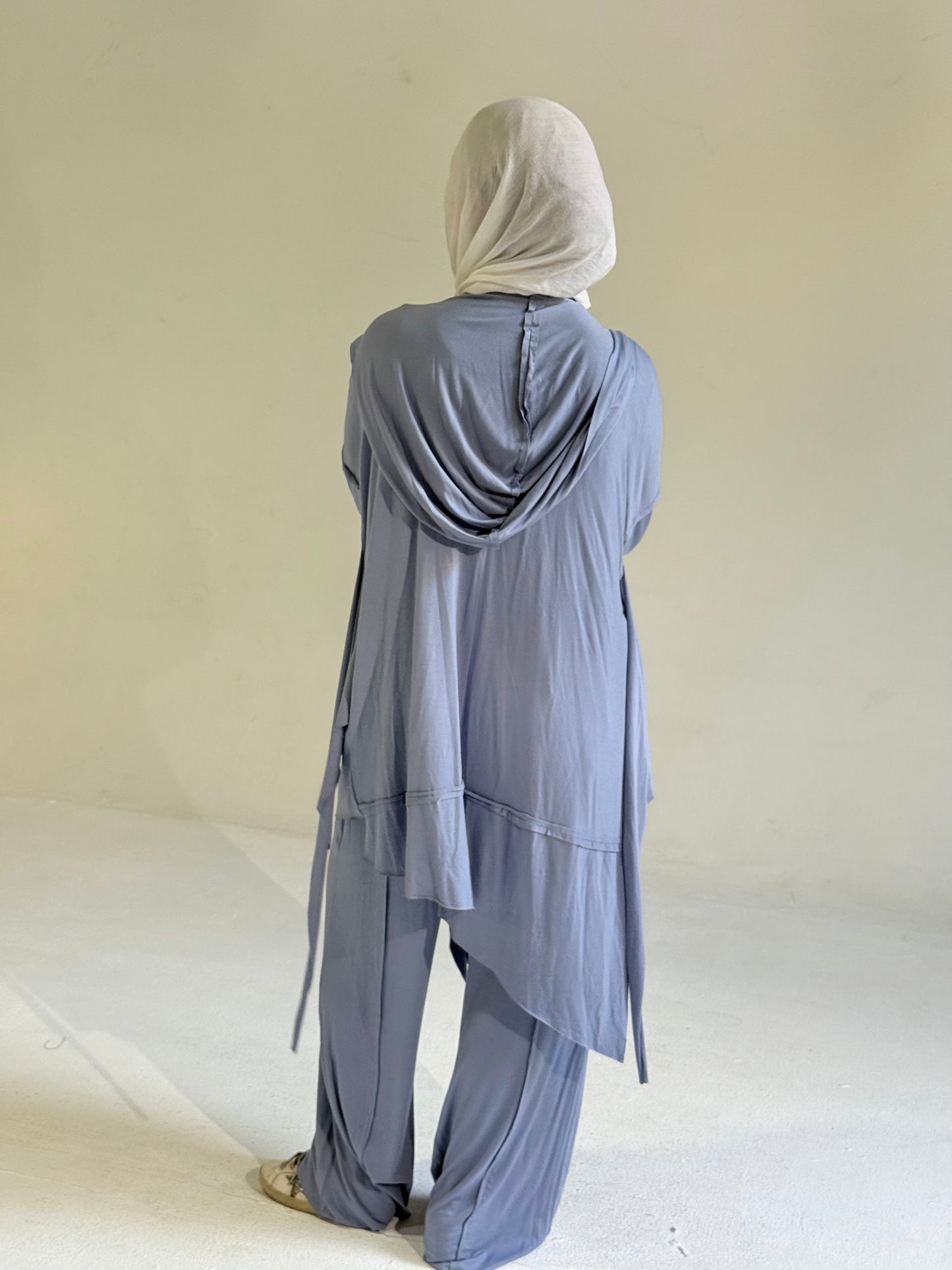 Asymmetrical Cardigan Set in Blue Jeans