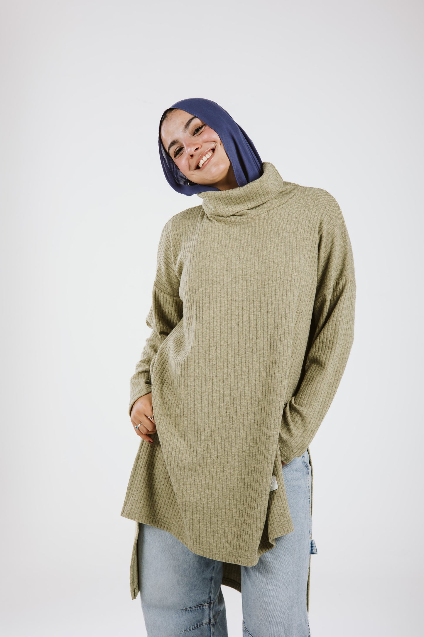 High Low Soft Wool Top in Olive